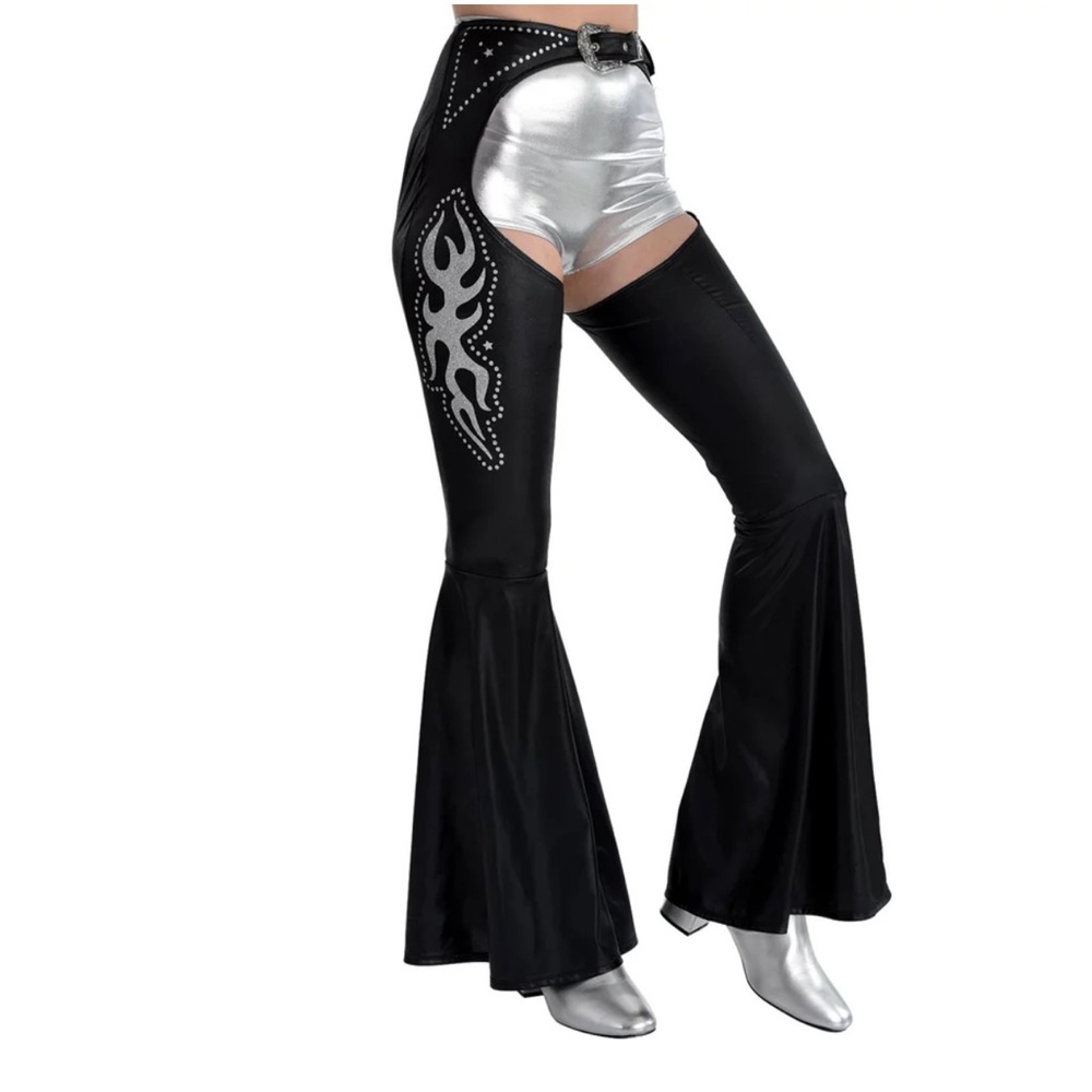 Cowgirl Glam Black and Silver Chaps and Shorts - Women's L/XL